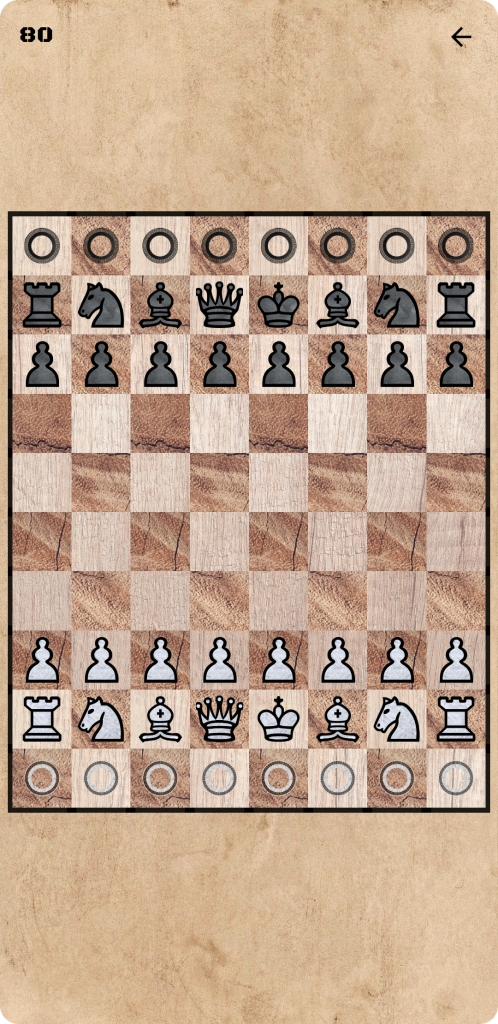 A screenshot of the ChessMissions app. It shows a "Fort attack" mission, which resembles the traditional chess setup. However, there are "Fort fields" on the baseline.